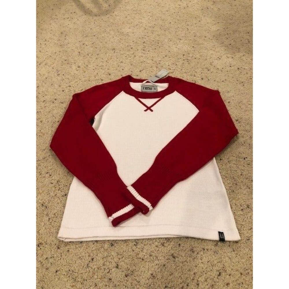 NWT Renu Red White Varsity Sweater‎ Juniors Size Medium Preppy Pullover Top